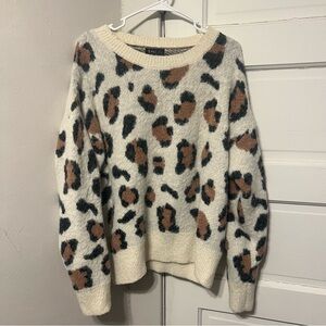 Leopard Print Sweater - Cream and Brown